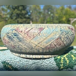 Vintage Unmarked Green Incised Bulb Planter - 1970s